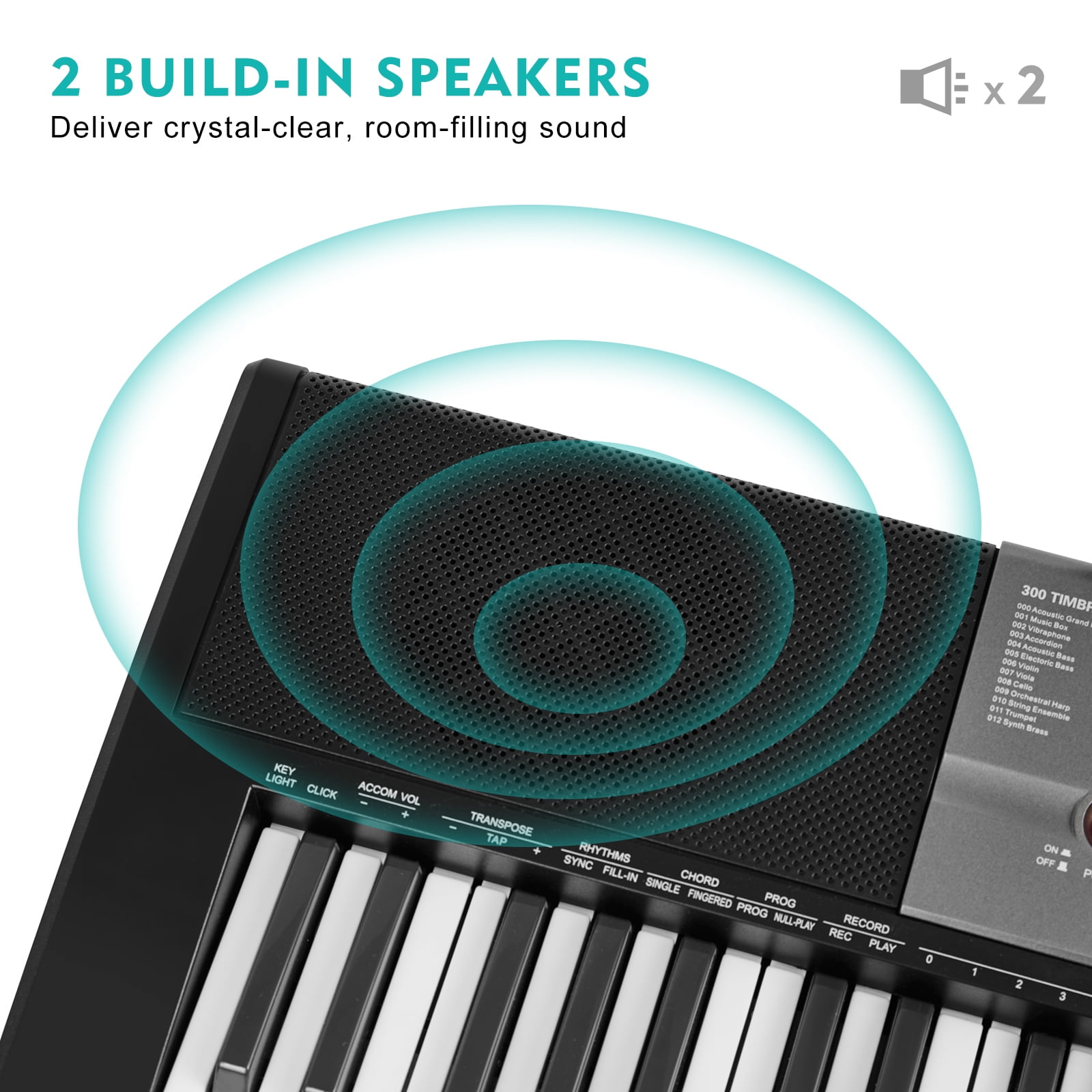 Electric Keyboard Mustar Built-in Speakers Piano 61 Lighted Keys for Beginner with Stand Stool, Headphones, Microphone, Note Stickers