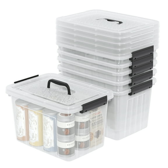 Jekiyo 12 Quart Plastic Latching Boxes, Clear Storage Bins with Lids, 6 Pack