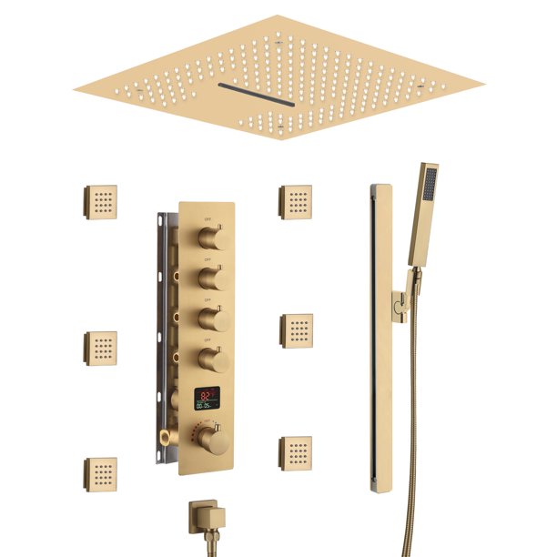 EVERSTEIN Luxury 16 Inch LED Thermostatic Shower Head System Ceiling