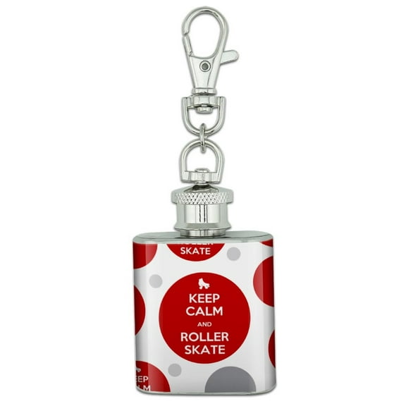 Keep Calm And Roller Skate Derby Stainless Steel 1oz Mini Flask Key Chain