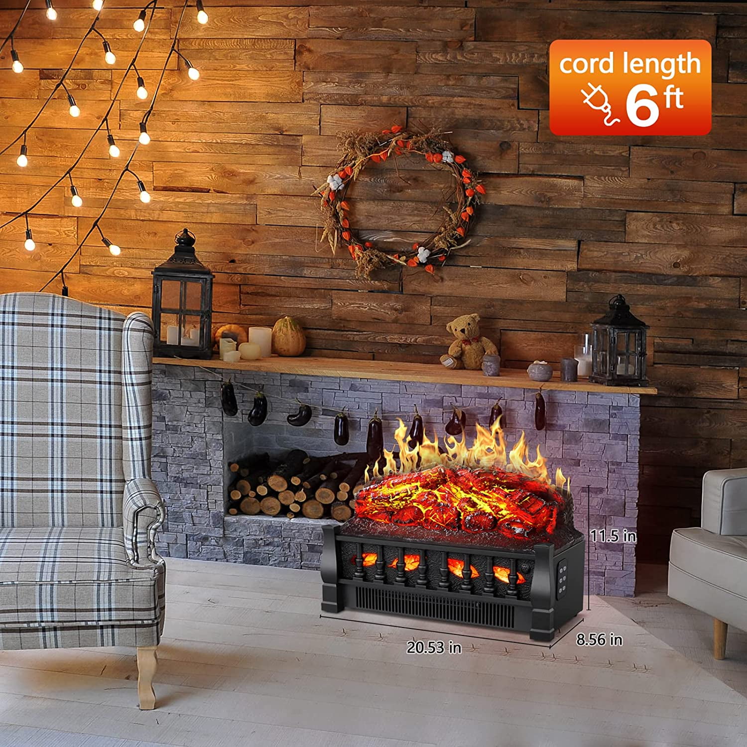 Auseo Electric Fireplace Log Set Heater 21IN, Remote Control, Flame  Brightness Adjustable, Realistic Ember Bed - Walmart.com