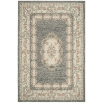 SAFAVIEH Micro-Loop Jesper Floral Bordered Wool Area Rug, Grey/Ivory, 4' x 6'