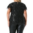 thumbnail image 4 of DARING DIVA Women's Plus Sequin Ruffle Short Sleeve Glitter Top 1X Black, 4 of 6