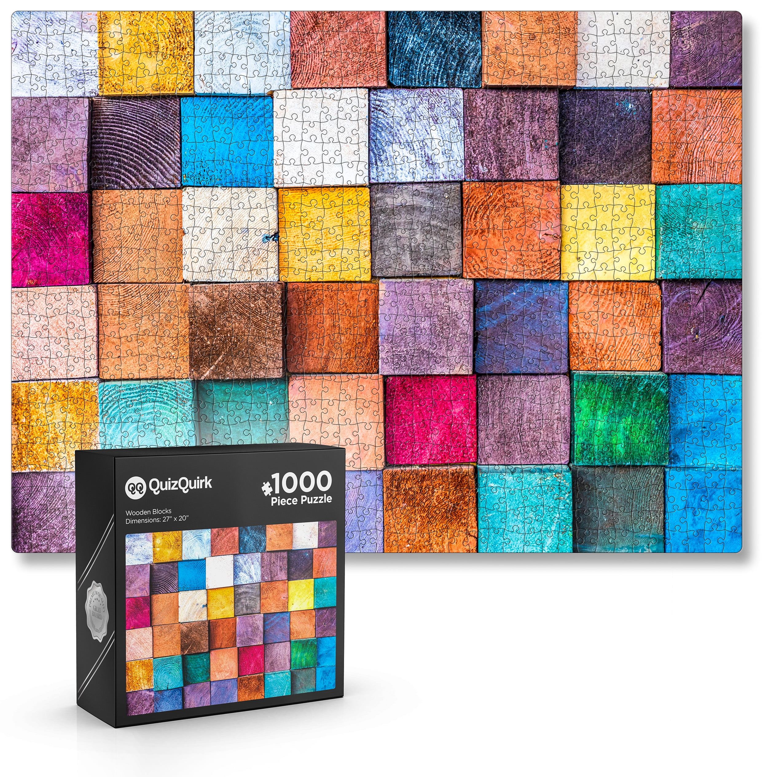 JigFun 1000 Piece Puzzle, Colorful Wooden Blocks Jigsaw Puzzle for Adults/Teens