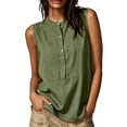 thumbnail image 2 of Homenesgenics Tank Tops for Women under $5 Summer Solid-Color Button-Down Cotton-Linen Sleeveless Round-Neck T-Shirt Green L, 2 of 9