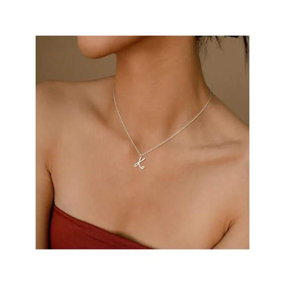 Stainless Steel Initial K Pendant Necklace For Women, Silvertone Chain