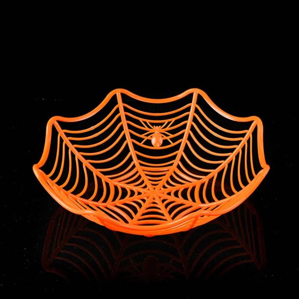 Decoraciones de Halloween para el hogar, plato de plástico negro, Morado, naranja, telaraña, comida, fruta, suministros para fiestas de Halloween, 2023