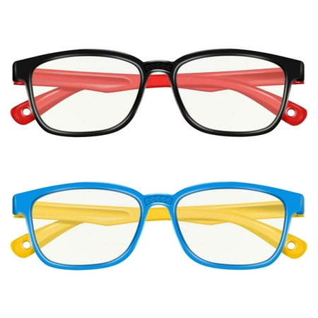 Comvin 2 Pack Blue Light Glasses for Kids, Computer Blue Light Blocking Glasses, Anti Eyestrain & UV Protection, Kids Glasses for Teen Boys Girls Age 3-12