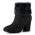 thumbnail image 3 of Unique Bargains Women's Faux Fur Block Heel Round Toe Ankle Boots, 3 of 7