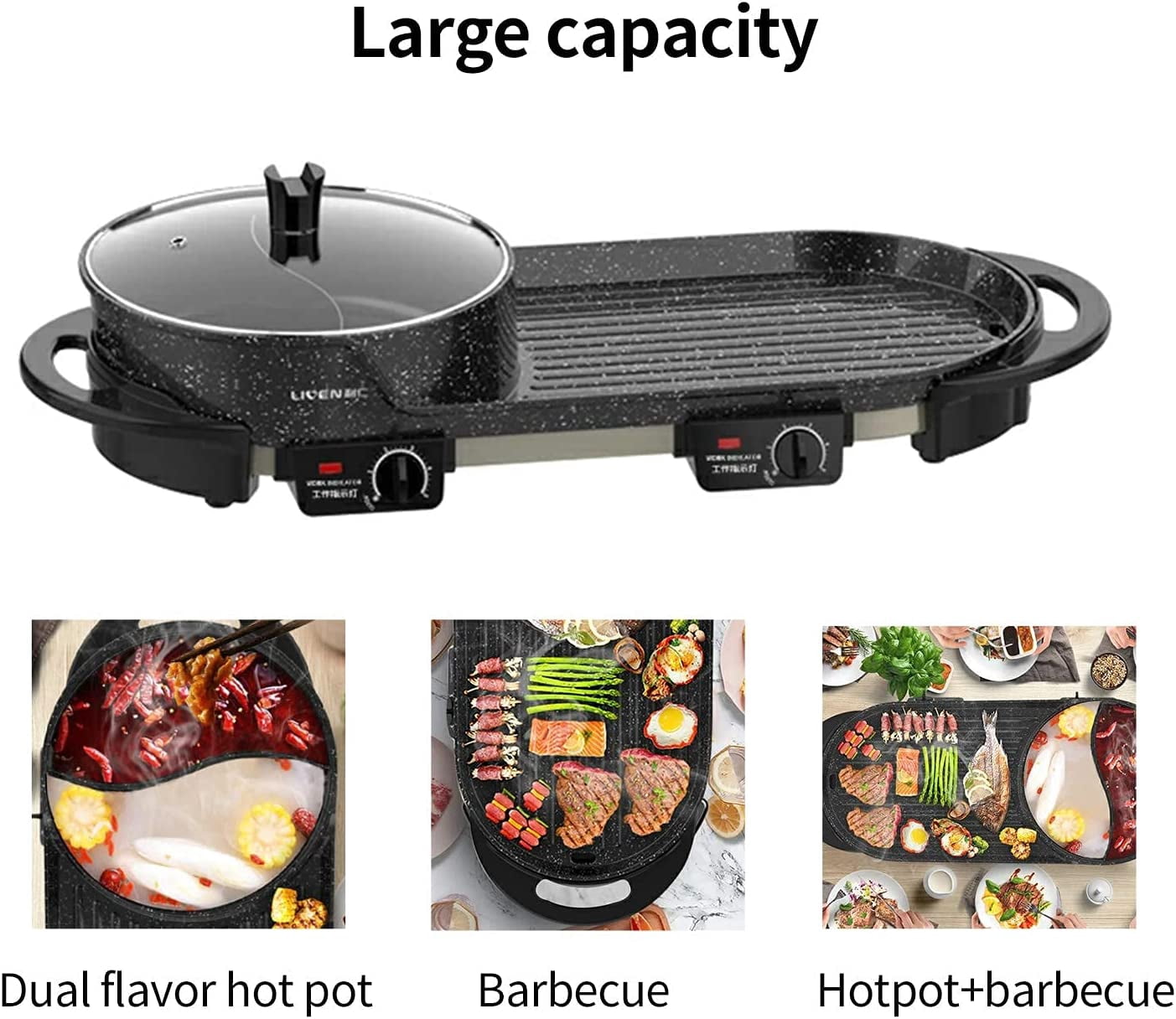 Liven Electric Grill With Hot Pot,Multifunctional Indoor Teppanyaki Grill/Korean BBQ/Shabu Shabu Hot Pot,Separate Temperature Control,3.6L Capacity for 2-10 People,SK-J6868