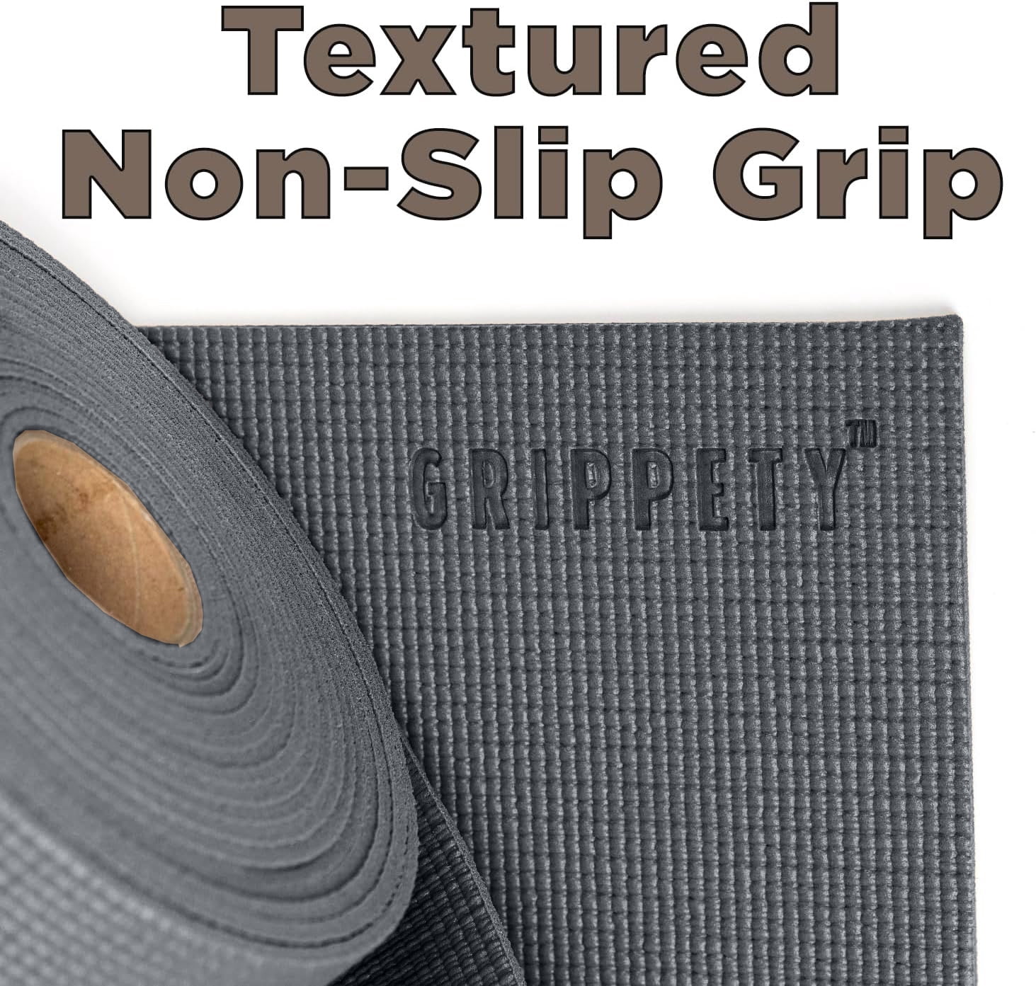 Grippety Slip-Resistant Floor Mat Roll & Yoga Mat – 25ft x 24" x 5mm – Cut-to-Fit Hallway Runner, Kitchen Mat, Drawer Liner, Shelf Liner, Bench Mat, Washable Pet Crate Pad, Cabinet Liner – Charcoal