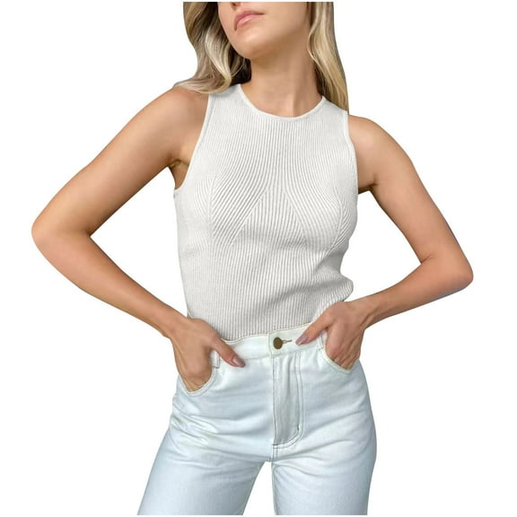 ZyeKqe Womens Tank Top Sleeveless Sweater Vest Crewneck Knit Pullover Top Ribbed Lightweight Going out Top