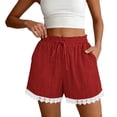 thumbnail image 7 of Cagogo Women Casual Loose Shorts with Pockets Elastic Waist Solid Summer Party Shorts for Women High Waisted Lounge Beach Travel Shorts Comfortable Everyday Pants, Red 2XL, 7 of 7