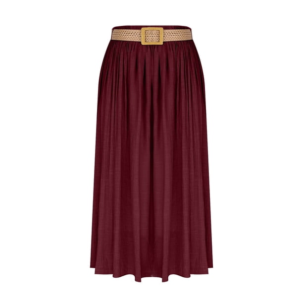 Faldas de Cintura Elástica para las Mujeres de Moda Color Sólido Flamed Tobillo Faldas Casuales para las Mujeres Verano Poliéster