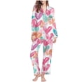thumbnail image 2 of Puntoco Pijamas para mujer, moda informal para mujer, conjunto de pijama con solapa de manga larga y estampado navideño, conjunto de pijama informal con pantalón superior, 2 of 5