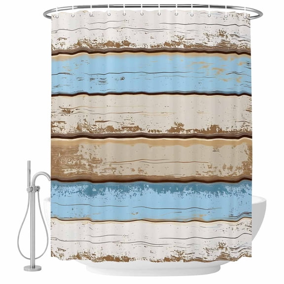 Vintage Blue Brown Shower Curtain Set - 72" x 78" Washable Bathtub Curtain with 12 Hooks, Retro Country Shabby Wood Grain Waterproof Fabric Stall Shower Curtains for Bathroom/Bathtub Décor
