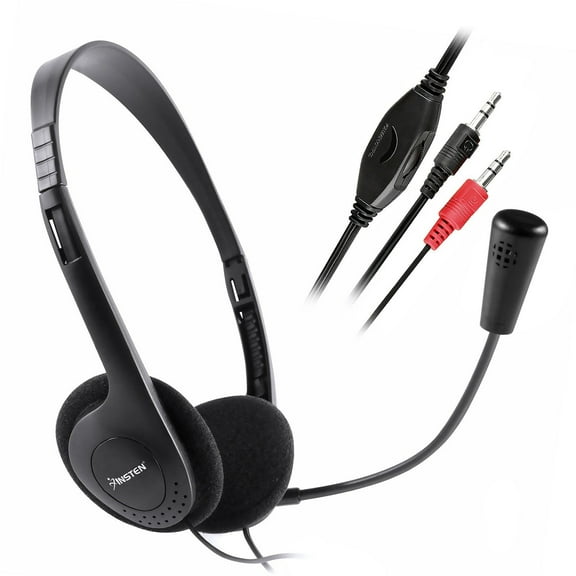 Insten Black Hands-Free Overhead VOIP Skype Headset with Microphone 3.5mm Audio Speaker