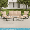 thumbnail image 4 of MAYEERTY 5-Piece Metal Frame Outdoor Patio Set with Swivel Chairs, Three-Seater Sofa, and Ottomans, 4 of 9