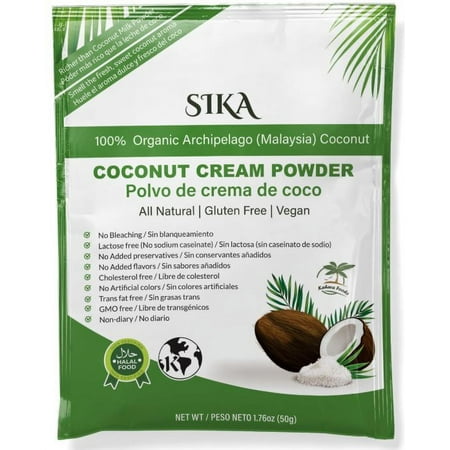 SIKA Coconut Cream Milk Powder Vegan, 100% Malaysia Coconut, Organic, 1.76oz (50g) Pack