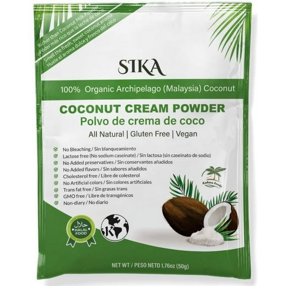 SIKA Coconut Cream Milk Powder Vegan, 100% Malaysia Coconut, Organic, 1.76oz (50g) Pack