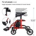 thumbnail image 5 of WalkMate 2 in 1 Rollator Transport Chair, 10'' Wheels Medical Rollator for Seniors with Paded Seat Backrest, Adjustable Handle and Detachable Footrests, Cherry Red, 5 of 10