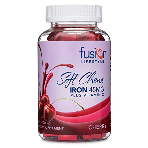 Fusion Lifestyle 45 mg Iron Supplement Cherry Flavored Soft Chew Plus Vitamin C for Iron Deficiency, 2 Month Supply, 60 Count