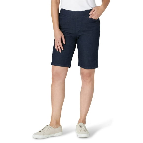 Chic Classic Collection Women's Relaxed Fit Flat Front Elastic Waist Bermuda Short, Dark Shade, 14
