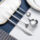 thumbnail image 5 of Juego de vajilla de 4 piezas, utensilios de cocina pulidos con espejo con tenedor, cuchillo para carne, cuchara para cena y cuchara de té (plateado), 5 of 5