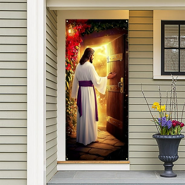 Cortina de puerta de Pascua adecuada para grandes suministros de fiesta, decoración de pared de jardín, fondo de decoración navideña