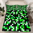 thumbnail image 2 of Manfei Pixel Classi Grid Bed Sheets,Modern Minimalism Plaid King Sheets,Black Green Sheet Set For Teens,Ultra Soft Home Decor,4-Piece, 2 of 7