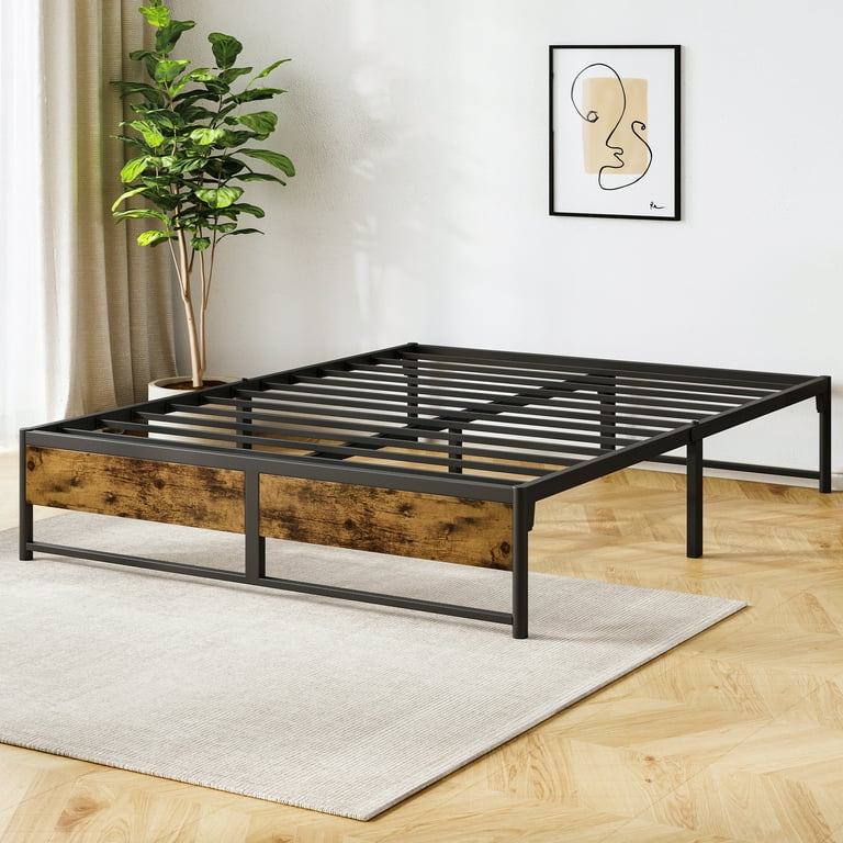 LINSY LIVING Queen Bed Frame with Bed Storage Space Metal Platform