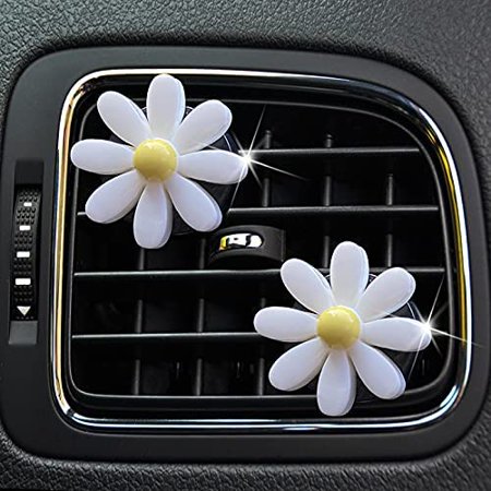 Daisy Flowers Car Clip, 2 Pacs Cute Daisy Car Diffuser Vent Clip Car Interior Decoration Charm Rhinestone Car Bling Accessories(White)