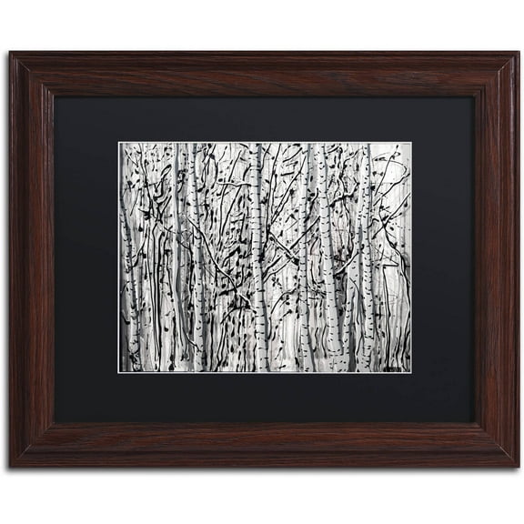 Trademark Fine Art "Winter Aspens" Canvas Art by Roderick Stevens Black Mat, Wood Frame