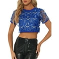thumbnail image 1 of INSPIRE CHIC Women's Metallic Pattern Short Sleeves Party Crop T-Shirt L Royal Blue, 1 of 6