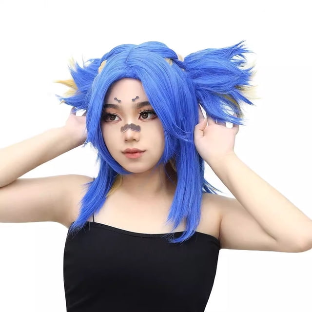 Peluca genérica para cosplay de anime, 25 cm, corta, azul, con capas sintéticas