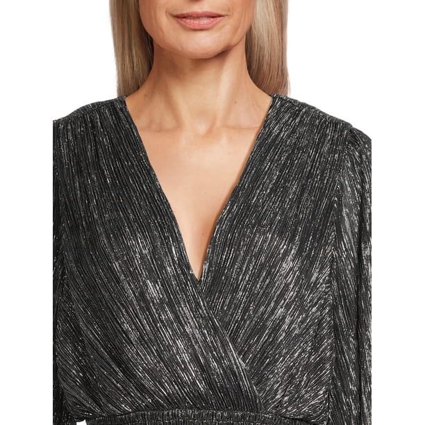BCBG Paris Women's Metallic Plisse Satin Dress with Tiered Skirt - Walmart  Business Supplies
