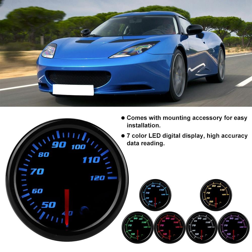 Diameter 2in//52mm Car Water Temperature Meter 40-120℃ Universal 7 Color LED Water Temp Meter 12V Auto Water Temp Gauge Car Vehicle Modification Accessory