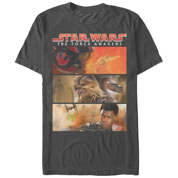Men's Star Wars The Force Awakens Poe Dameron, Chewbacca, and Finn Graphic Tee Charcoal X Large