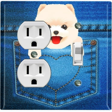 Metal Light Switch Plate Cover Cute Pomeranian Puppy Dog Pocket DOG003