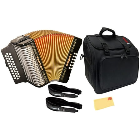 Hohner Corona II F/Bb/Eb Accordion - Black Bundle with Gig Bag, Straps, and Austin Bazaar Polishing Cloth