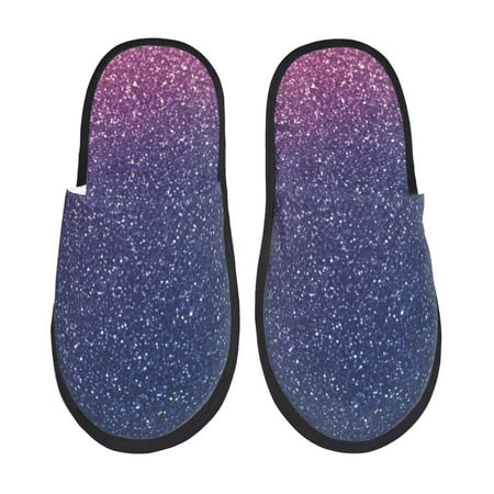 Balery Violet Glitter Slient Indoor Furry Fleece Comfort House Shoes Soft Non-Slip Home Shoes Cotton slippers House Slippers-- Large