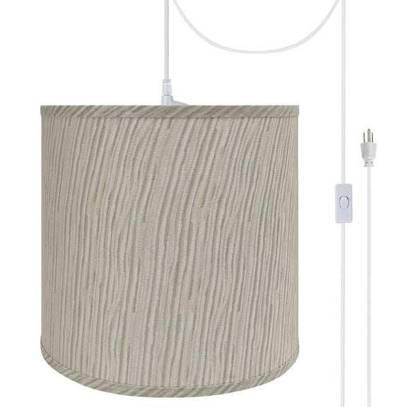 Aspen Creative 72501-21 One-Light Plug-In Swag Pendant Light Conversion Kit with Transitional Hardback Empire Fabric Lamp Shade, Striped, 13" width