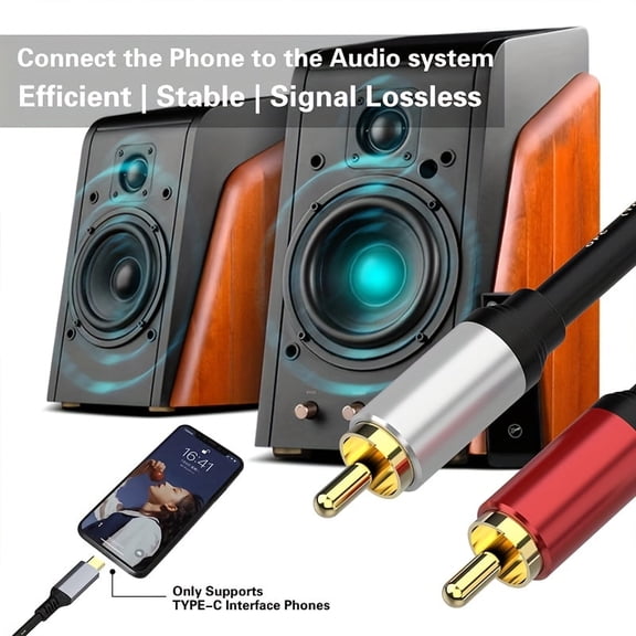 USB C to Dual RCA Audio Cable, EBXYA Built-in DAC No Driver Needed SR Type Splitter with Threaded Molded Housing, 1m Low Noise for Amplifier, Speaker & Home Audio Systems