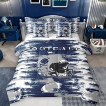 jejeloiu American Rugby Helmet 7-Piece Bedding Comforter Set,Football Game King Bedding Sets,Gray Blue Graffiti Bed Sheets For Men Women,Microfiber Bedroom Decor Reversible