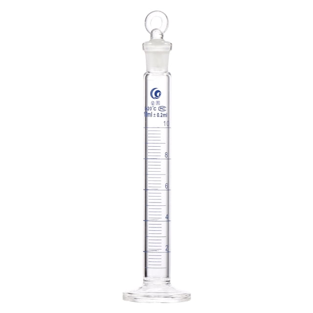 Probeta de vidrio de 10 ml, gruesa, graduada, para laboratorio, con tapón, 1 unidad