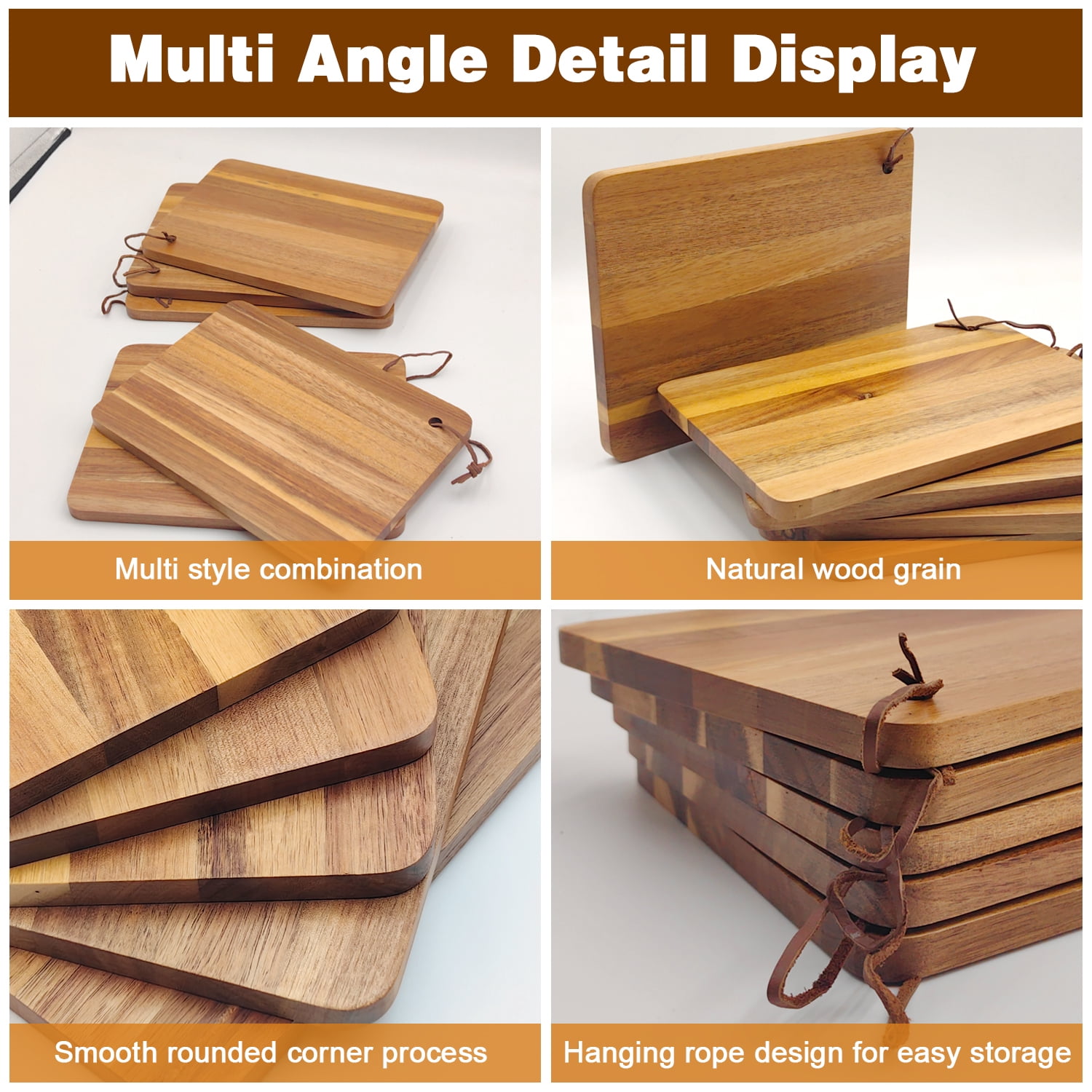 10 Packs Acacia Wood Cutting Board, 9.8 x 7 Inch Plain Chopping Board Large Serving Board Wooden Kitchen Cutting Board Bulk with Ropes for Vegetables Meat Pizza Cheese Fruit Bread