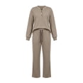 thumbnail image 6 of vdgthytj Tracksuits Women 2 Piece Set Long Sleeve V-Neck Button Tops Drawstring Straight Leg Pants Fall Loungewear Outfits(Large,Khaki), 6 of 7