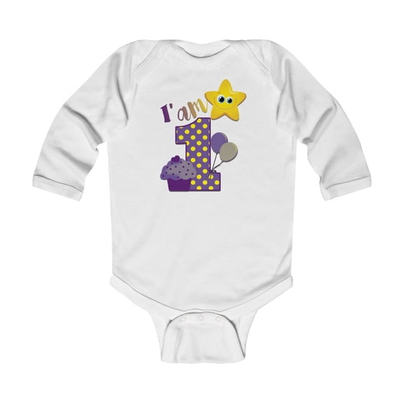 1st Birthday Cool Onesies | Long Sleeve 'I'm 1 ' Printed Premium Unisex Kids White Romper (100% Cotton)