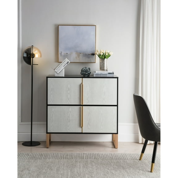 Four-Door Buffet Storage Cabinet 42", Sideboard Coffee Bar Cabinet with Metal Handles, Kitchen/Dining/Living Room