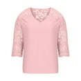 thumbnail image 4 of RQYYD Plus Size Lace Crochet Tops for Women's Summer Short Sleeve V Neck T Shirts Casual Solid Hollow Out Tee Shirts Lightweight Loose Blouse Pink 4XL, 4 of 6